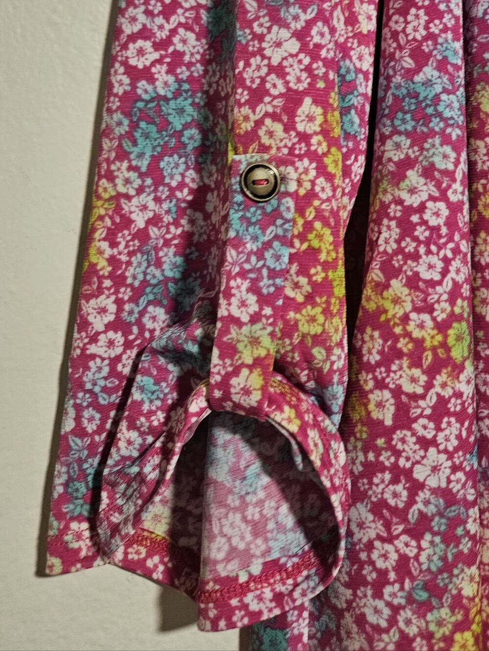 Dear Scarlett Lizzy Relaxed Flowy V-Neck Pink Floral Roll-Tab Tunic Size 2X NWT - Picture 7 of 9